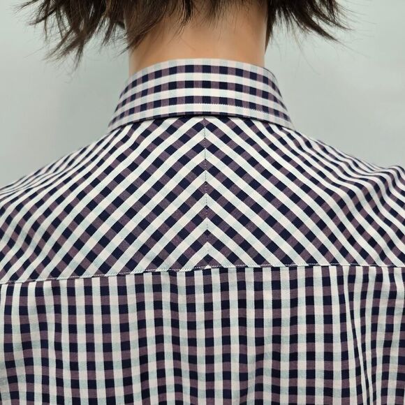 JOHNSTON & MURPHY Dress Shirt Sz M Tailored fit Contrast Flip Cuff Gingham check - Picture 10 of 12